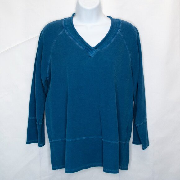 NEW Hot Cotton Waffle Knit Top Womens Small S Blue Long Sleeve Shirt V Neck Y06X - Picture 1 of 5